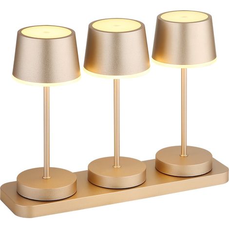 3 lampade da tavolo a LED RGBW con dimmer touch, effetto fuoco champagne, telecomando, IP54 (1/5)