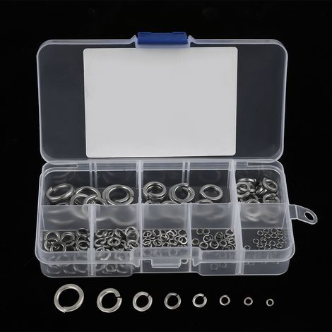 180-teiliges Grower-Unterlegscheiben-Sortiment M2-M10 aus Edelstahl 304 mit Aufbewahrungsbox (1/5)
