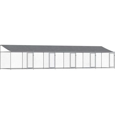 Cage pour chien avec auvent/porte, grise, 10 x 2 x 2 mètres, acier galvanisé