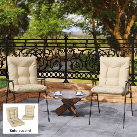 Lot 2 coussins Beige chaise extérieure avec lacets polyester/coton 120x50x8 cm