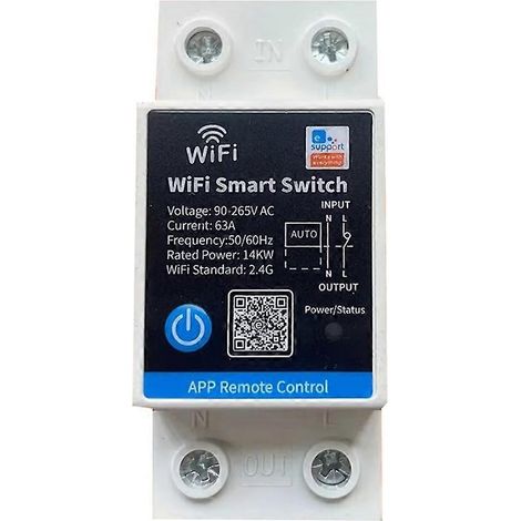 Relais intelligent 63A avec minuterie et télécommande via application EWelink, montage sur rail DIN, 2 pôles. Compatible avec Alexa, Google et Salute. (1/5)