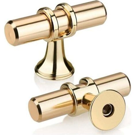 Lot de 10 boutons de tiroir en T dorés, poignée de placard de cuisine moderne et élégante en alliage de zinc à trou unique pour cuisine, salle de bain, chambre à coucher (1/4)
