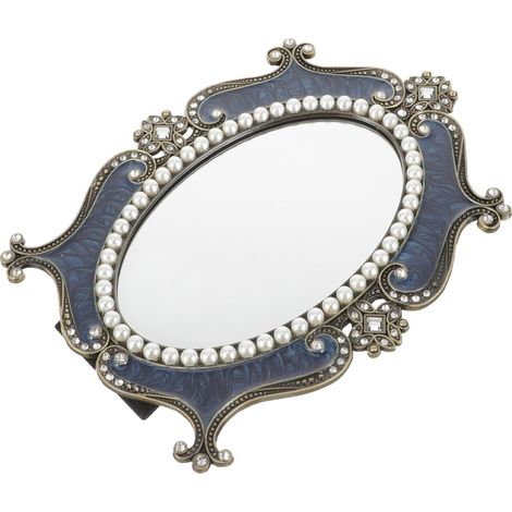 Miroir de coiffeuse de bureau argenté de 18 cm avec cadre en perles et diamants, grand miroir de maquillage pour s'habiller et se maquiller