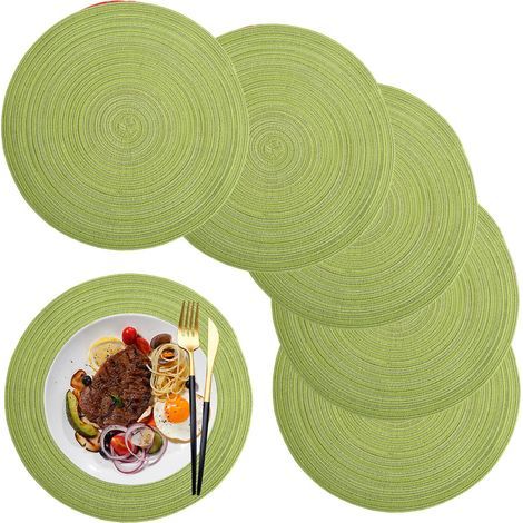 Tischset, 6 runde Tische aus gewebtem PP, abwaschbar, hitzebeständig und rutschfest, 36 cm (grün) (1/5)