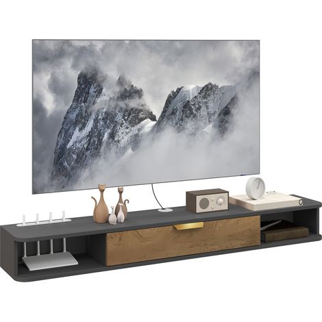 HOMCOM 140 cm Floating TV Unit with Storage Entertainment Media Console Grey