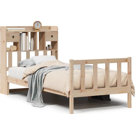 Lit simple,Lit adulte,Lit bibliothèque sans matelas 100x200 cm bois massif de pin CSW9658640 (1/5)