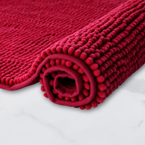 1 Tapis De Bain Antidérapant Chenille Absorbant Lavable Machine Pour Salle De Bain Douche Rouge 40x60 Cm (1/5)