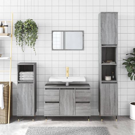 Armoire salle de bain, Meuble de Rangement, Placard de Rangement Toilettes sogris 80x33x60 cm bois d'ingénierie LKOWF57696 (1/5)