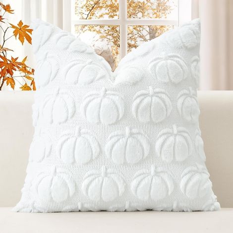 CCYKXAAutomne Housses de Coussins 50x50cmCitrouille Décoratif Taie d'oreiller en Fausse Fourrure Douce et Moelleuse Doux Decoration pour Maison Salo (Blanc) (1/5)