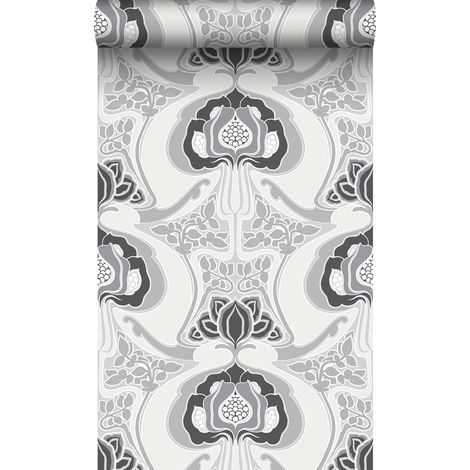 papier peint motif floral Art Nouveau noir et gris - Origin Wallcoverings (1/5)