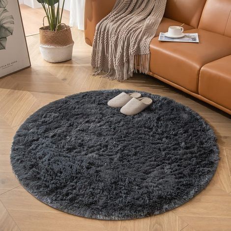 Teppich Rund 120cm Hochflor Shaggy Waschbar Rutschfest Grau 120Round (1/5)