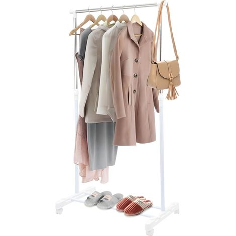 YORKING Kleiderständer auf Rollen 90-160cm Höhenverstellbarer Kleiderständer Stabile Metall-Garderobe mit Ablage & 360° Lenkrollen Garderobenstange für Schlafzimmer Flur Wohnzimmer (Weiß) (1/5)