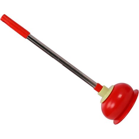 Ventouse de Toilette à Long Manche en Caoutchouc et Acier Inoxydable, Déboucheur de Canalisation pour Salle de Bain, Rouge (1/5)