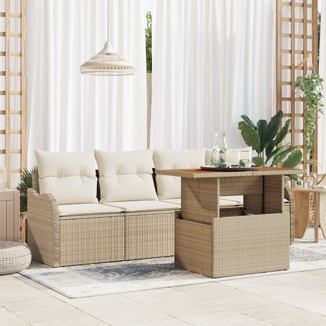 Gartensofa-set 5 stk. Beige und Creme Poly-Rattan vidaXL (1/5)