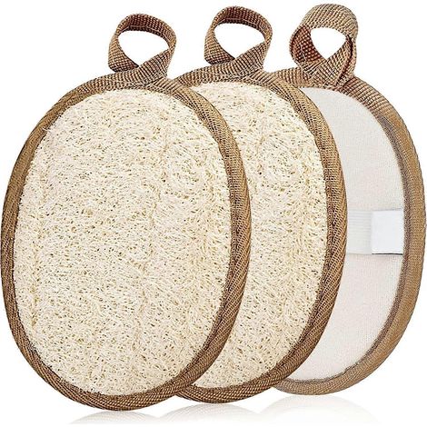 Éponge de luffa naturelle, gommage corporel exfoliant de qualité supérieure (lot de 3), luffa doux pour femmes et hommes, écologique (1/4)