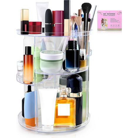 Organisateur Maquillage Rotatif 360°, Boîte de Rangement Cosmétique Multifonctionnelle avec 5 Niveaux Réglables, Présentoir Transparent pour Coiffeuse, Chambre (1/5)