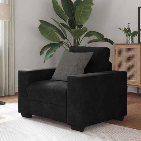 Sessel Schwarz 60 cm Samt mit Holzarmlehnen, Polstersofa für Wohnzimmer (1/5)