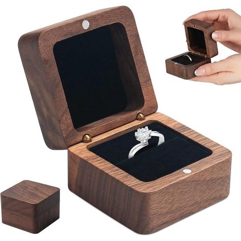 Boîte à bagues en noyer - Coffret à bijoux pour demande en mariage - Coffret de rangement de bijoux de luxe - Boîte cadeau pour boucles d'oreilles - Coffret à bijoux - Couleur bois noir (1/5)