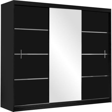 Armario Honolulu 107, Negro, 215x250x61cm, Puertas de armario: Correderas, Número de estantes: 0