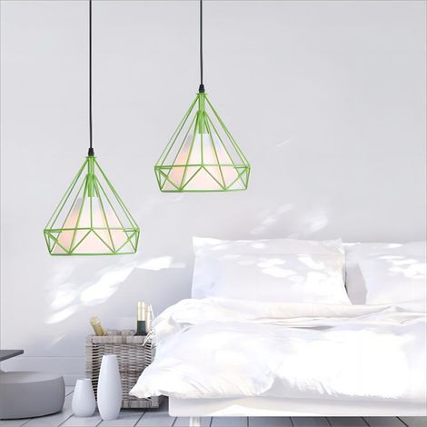 Pendelleuchte Vintage, Hängelampe im Retro Look, Diamant Form Kronleuchter mit Käfig für Wohnzimmer Schlafzimmer Esszimmer Küche Grün - 2PCS (1/5)
