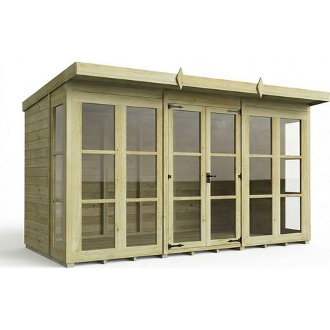 12ft x 6ft Georgian Pent Summer House - Pressure Treated Timber - L366 x W183 x H210 cm - Natural