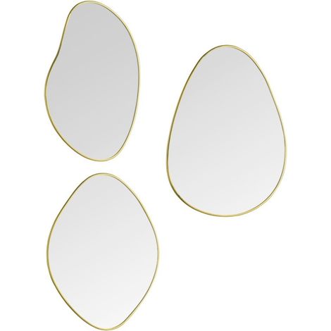 Lot de 3 miroirs en verre 22x28cm – Forme organique dorée – Cadre fin pour décoration intérieure – Composition murale originale – Boite A Design (1/5)