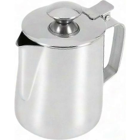 Pichet à mousser le lait en acier inoxydable 350 ml avec couvercle, compatible avec le mousseur à crème pour expresso, cappuccino et café. (1/5)