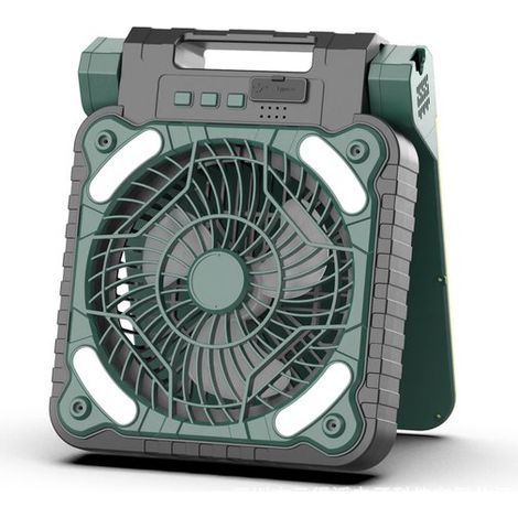 Ventilador solar portátil para camping, funciona con energía solar y batería, 5200 mAh.