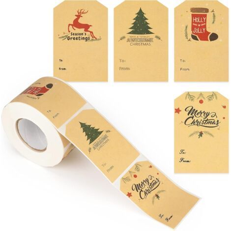 1roll Brown 300PCS Self-Adhesive Christmas Gift Tag Christmas Stickers Self-Adhesive Christmas Gift Tag 7.5X5CM Self-Adhesive Label Stickers (1/5)