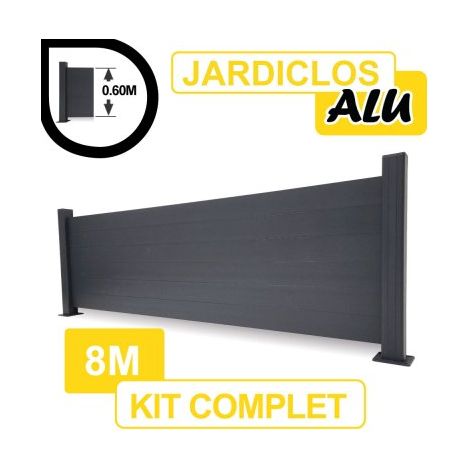 Kit Clôture Aluminium Gris Anthracite 8M - JARDICLOS - Sur Platines - 0,60 mètre