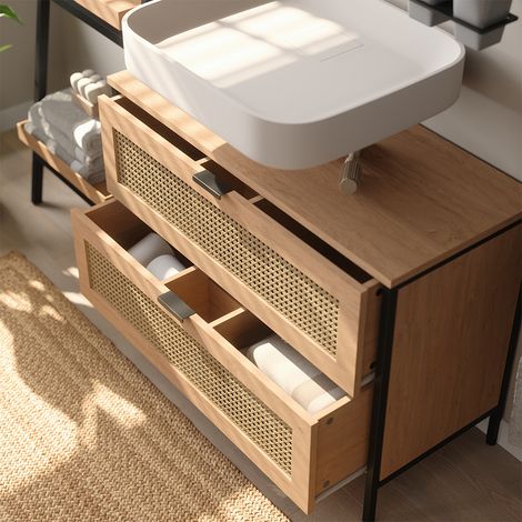 Waschbeckenunterschrank Linara, Eiche/Schwarz, 80 x 59 cm, Vicco (1/5)