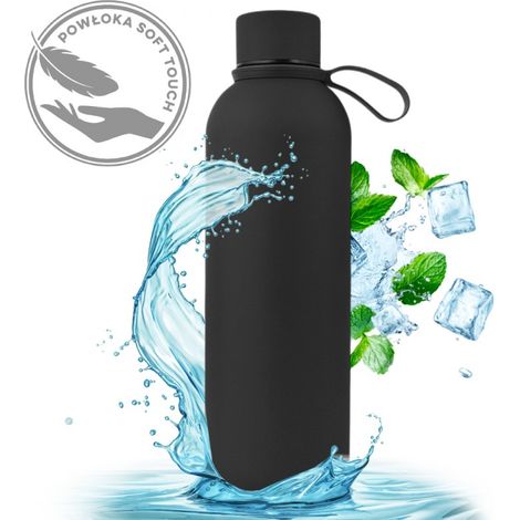 Botella de agua térmica ECARLA de acero inoxidable, 500 ml, negra, BD46CZ (1/5)