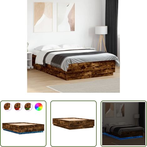 LED-Leuchten - Bettgestell mit LED Räuchereiche 120x200cm Holzwerkstoff (1/5)