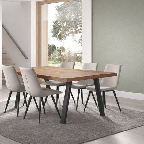 Table à manger industriel en bois et pied métal 200cm PEDRO (1/4)