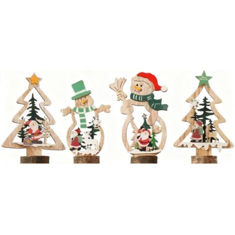 Décorations de Noël en bois, arbre de Noël créatif, présentoir de bureau, ornements de scène, vieil homme bonhomme de neige, petits ornements (4 styles) (1/5)