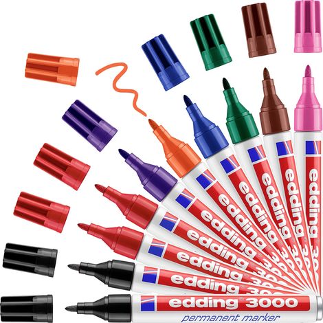 Edding  4-3000-10999 Permanentmarker Schwarz, Rot, Blau, Grün, Orange, Braun, Violett, Rosa wasserfe