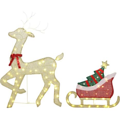 Renne et traîneau lumineux, décoration de Noël extérieure, 95 LED blanc chaud, 8 modes, minuterie quotidienne (1/5)