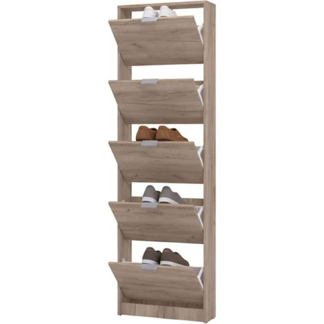 Scarpiera Capriolo, Mobile Portascarpe un Ripiano, 5 Ante, kit Fissaggio a Muro Incluso, 58x18x191.5h cm Marrone Rovere Scuro