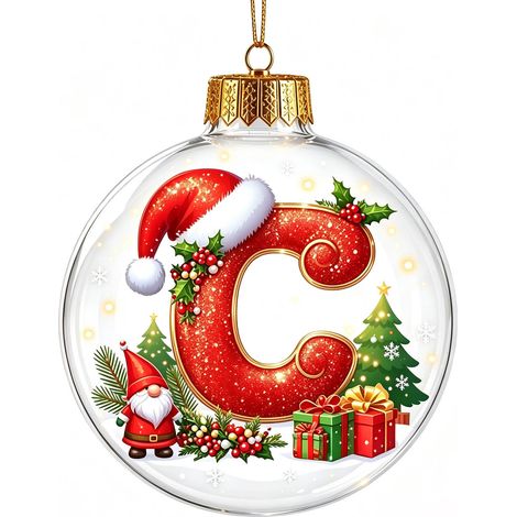 Boule à neige de Noël 3D en acrylique transparent, lettres, décoration à suspendre pour sapin de Noël (non lumineuse) (1/5)