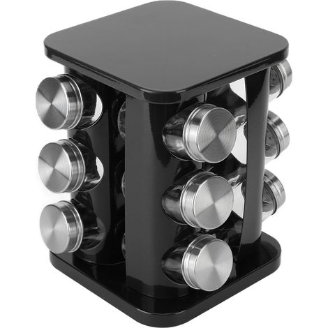 Porte-épices rotatif en acier inoxydable, support pour pots à épices rotatifs, pour comptoir, noir (1/5)