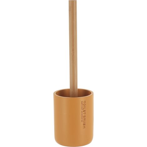 Brosse WC avec support en résine Jaune moutarde & manche en Bambou - TENDANCE (1/3)