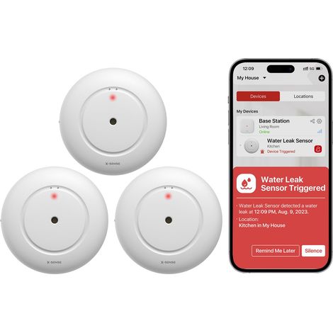 X-Sense Rilevatori d'Acqua Wi-Fi con Stazione Base SBS50 richiesta, Sensori Allagamento IP66 con Batterie, Sensori Livello Acqua WIFI, Accessorio per Kit SWS54, Modello SWS51, Confezione 3 (1/5)