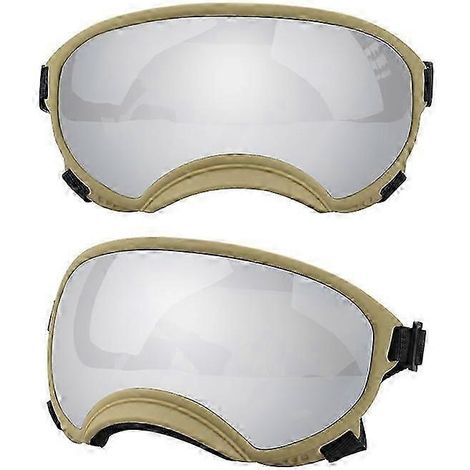 Hundebrille UV-Schutz, hohe Stoßfestigkeit, verstellbares Gummiband, atmungsaktiv, für Welpen und große Hunderassen (Khaki und Silber, Größe L) (1/5)