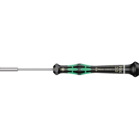 Tournevis électronicien à douille, 3.0 mm x 60 mm, Noir/vert (1/2)