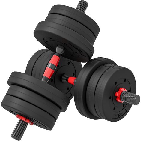 Set d'haltères courts, 20 kg réglable, 2 en 1 avec barres, poids ajustables pour musculation et haltérophilie (1/5)