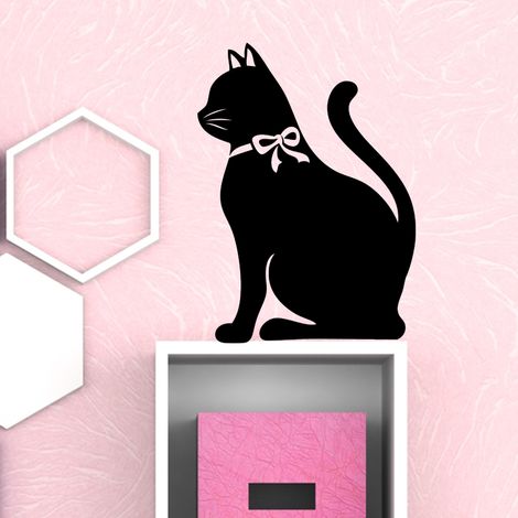 Sticker ardoise tableau noir - stickers muraux adhésif effaçable - CHAT AVEC UN NOEUD - 30x20cm (1/3)