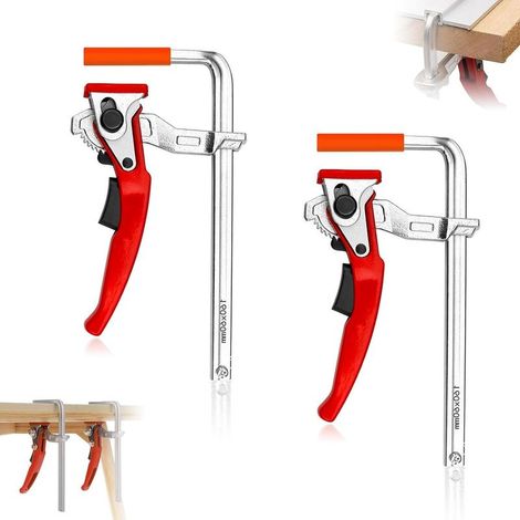 Lot de 2 Joint Rapide pour Rail de Guidage, Serre Joint Menuisier, Pince de Table à Cliquet, Pince de Serrage à Dégagement Rapide avec Capacité de 160mm et Profondeur de Gorge de 60mm (1/5)