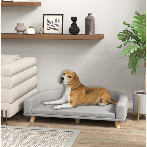 Sofá para perro con cojín, cama elevada para mascotas gris 98 x 67 x 25 cm HAVRYA (1/5)