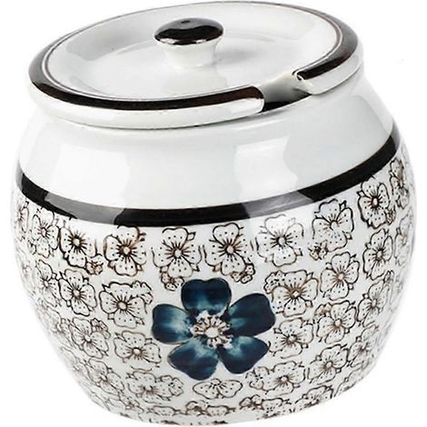 Pot à épices en céramique 600 ml, boîte de cuisine en céramique avec couvercle hermétique, idéal pour le café, le thé, le sel et les céréales (bleu). (1/5)