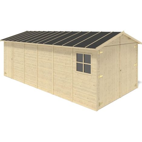 Altanka – Garage en bois 18,19m² – Dimensions 3,05x5,91m – Épaisseur 18mm – Toit à deux pentes – Type de bois sapin (1/5)